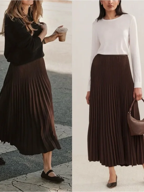 NWOT Jenni Kayne Pleated Midi Skirt Chocolate Brown Minimalist Elastic Waist M - Picture 1 of 5
